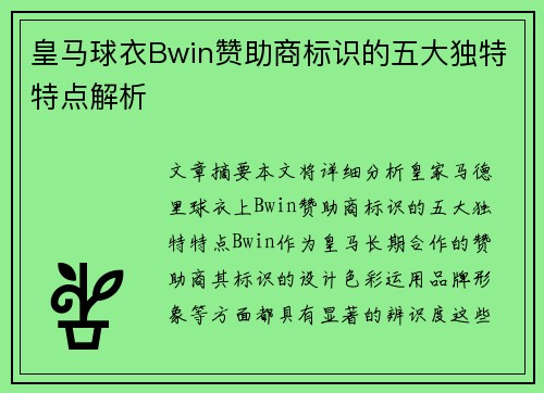 皇马球衣Bwin赞助商标识的五大独特特点解析