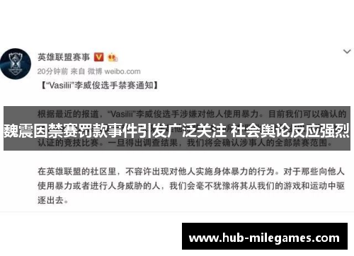 魏震因禁赛罚款事件引发广泛关注 社会舆论反应强烈